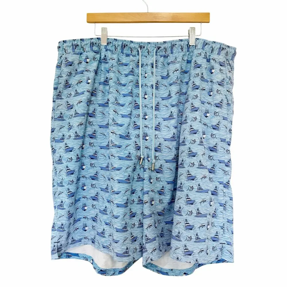 Peter Millar Seaside Collection Blue Boat Print Bathing Suit Sz 2XT